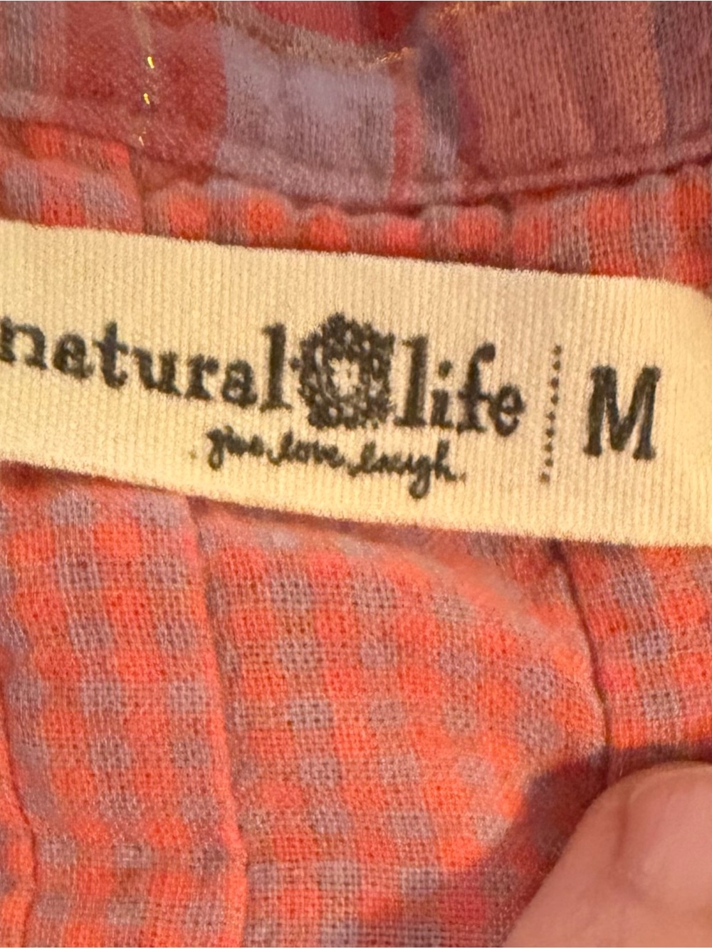 NATURAL LIFE Pink & Lavender Plaid Henley Peplum Top Size Medium - Picture 4 of 5